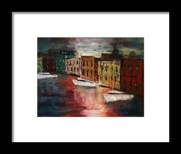 Buildings Framed Print featuring the painting Reflections by Denise Tomasura