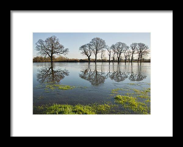 Devon Framed Print featuring the photograph Reflections in flood water by Pete Hemington