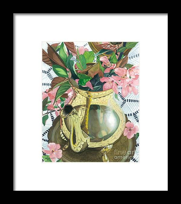 Flowers Framed Print featuring the painting Reflections on a Brass Teapot by Barbara Jewell