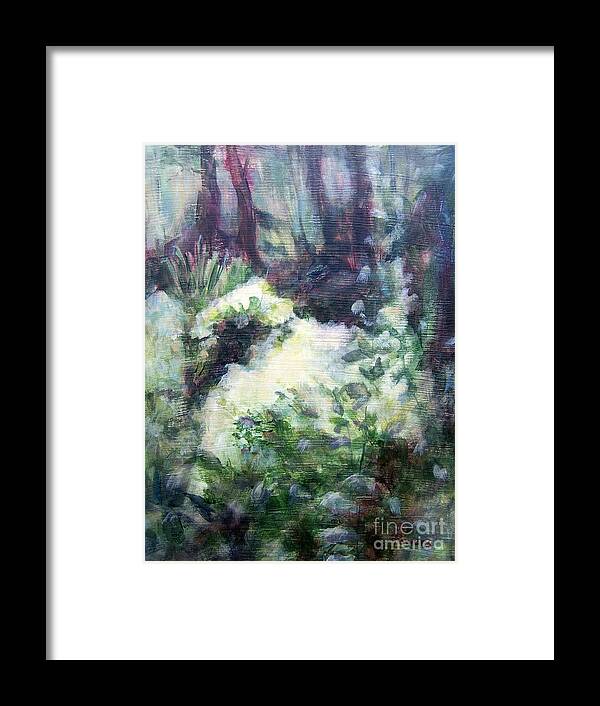 Landscape Of A Woodland Glade Framed Print featuring the painting Refuge by Mary Lynne Powers