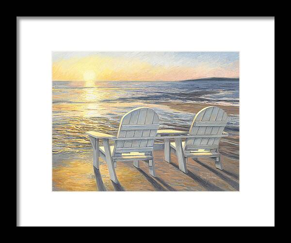 Beach Framed Print featuring the painting Relaxing Sunset by Lucie Bilodeau