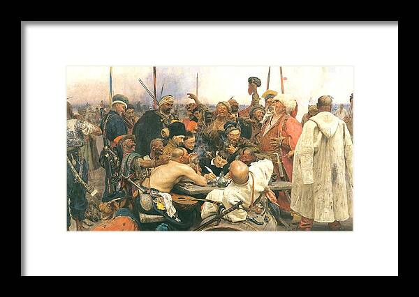 Reply Of The Cossacks Framed Print featuring the painting Reply of the Cossacks by Ilya Repin