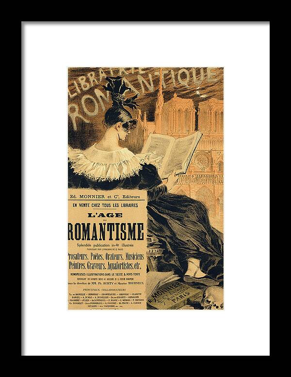 Advert Framed Print featuring the painting Reproduction of a poster advertising a book entitled The Romantic Age by Eugene Grasset