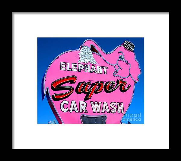 Elephant Framed Print featuring the photograph Elephant Super Car Wash Sign Seattle Washington by Tap On Photo
