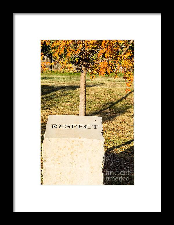 Respect Framed Print featuring the photograph Respect on stone in Autumn by Imagery by Charly