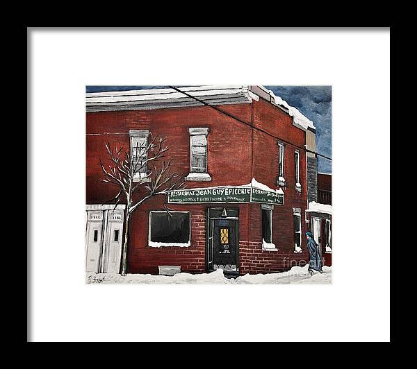 Pointe St. Charles Framed Print featuring the painting Restaurant Jean Guy Pte. St. Charles by Reb Frost