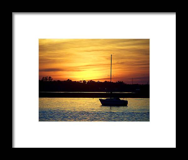 Sailboat Framed Print featuring the photograph Resting In A Mango Sunset by Sandi OReilly