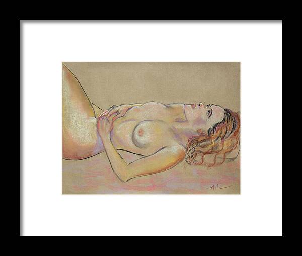 Female Nude Figure Painting Framed Print featuring the painting Resting Woman Looking Upward and Inward by Asha Carolyn Young