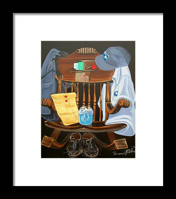 Oil Framed Print featuring the painting Retiring postal worker letter carrier by Susan Roberts