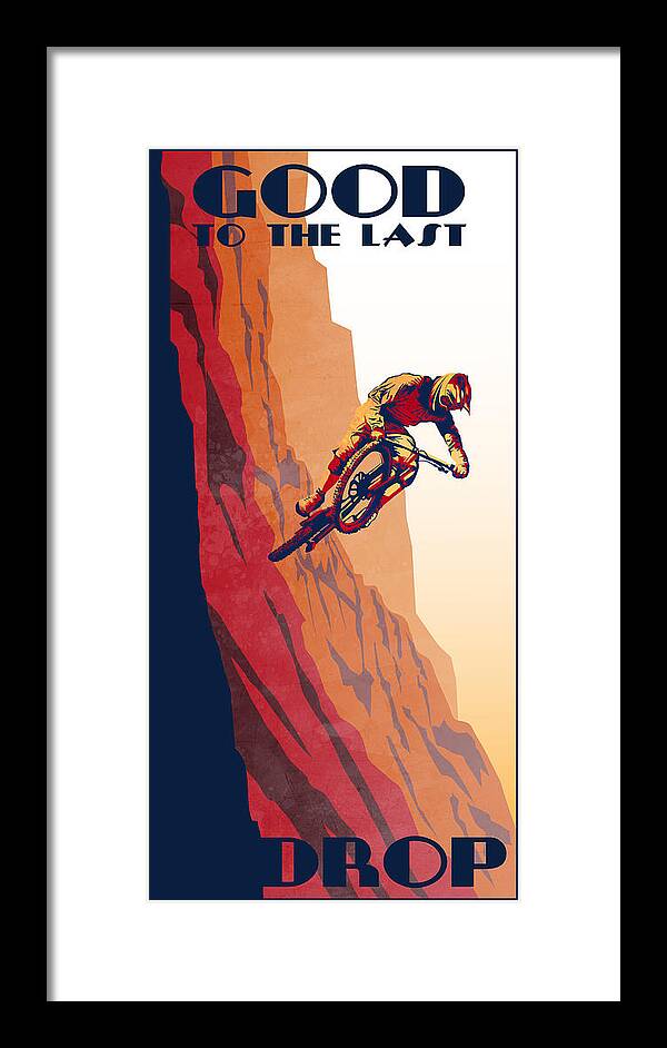 Retro Mountain Bike Framed Print featuring the painting Retro cycling fine art poster Good to the Last Drop by Sassan Filsoof