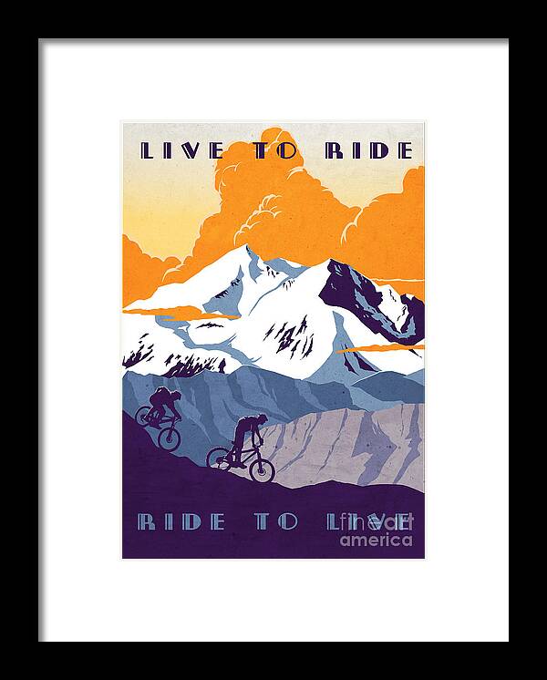 retro Cycling Poster Framed Print featuring the painting retro cycling poster Live to Ride Ride to Live by Sassan Filsoof