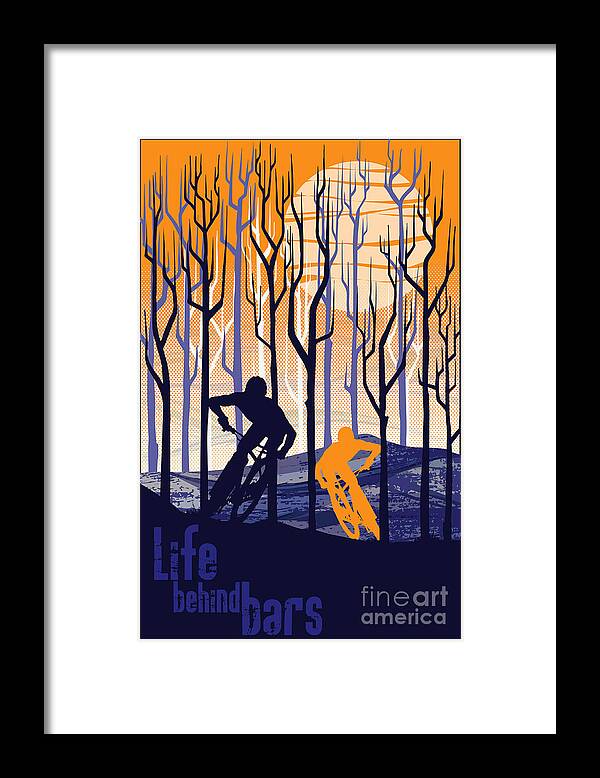 Mountain Bike Poster Framed Print featuring the painting Retro Mountain Bike Poster Life Behind Bars by Sassan Filsoof
