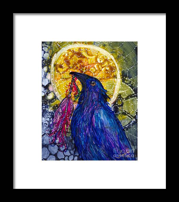 Raven Framed Print featuring the painting Reveling Raven by Francine Dufour Jones