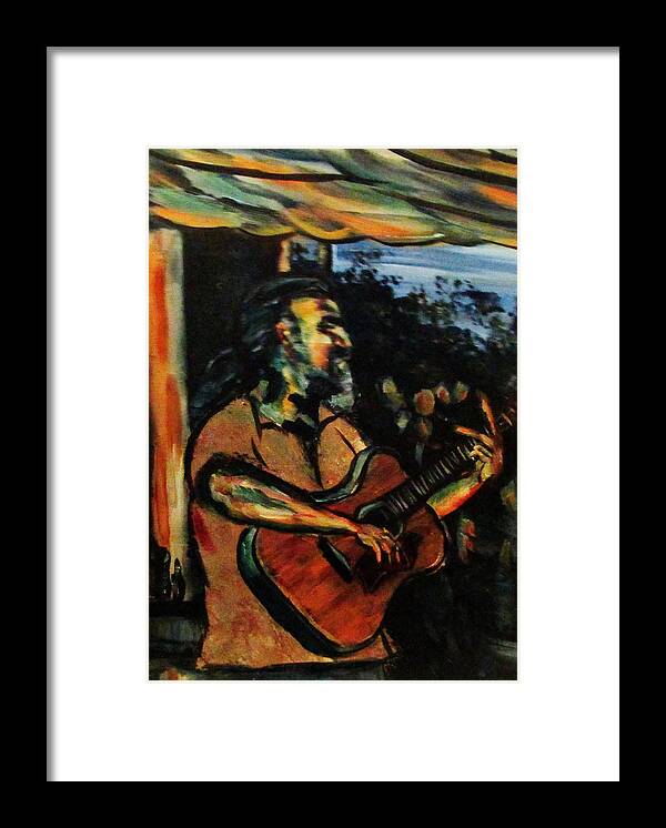  Framed Print featuring the painting Reverend Playing Guitar by Denny Morreale