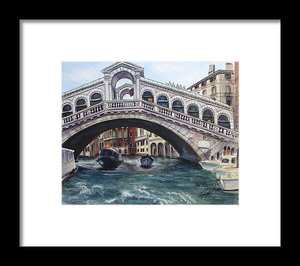 Rialto Bridge Framed Print featuring the painting Rialto Bridge by Henrieta Maneva