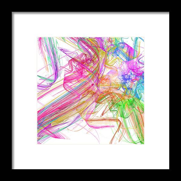 Abstract Framed Print featuring the digital art Ribbons And Curls White - Abstract - Fractal by Andee Design