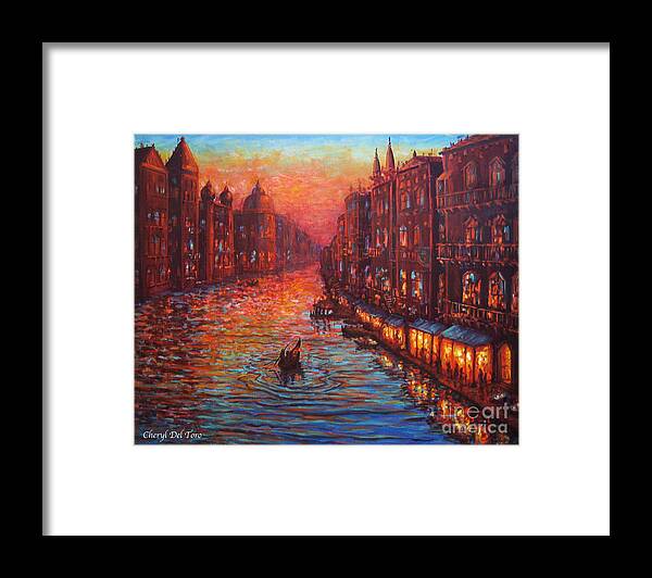 Grand Canal Framed Print featuring the painting Ride on the Grand Canal Venice by Cheryl Del Toro
