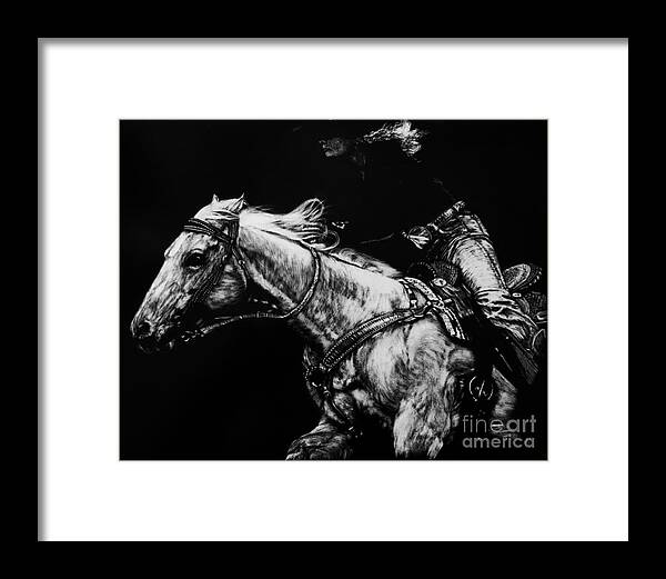 Karen Peterson Framed Print featuring the painting Riding as One by Karen Peterson by Karen Peterson