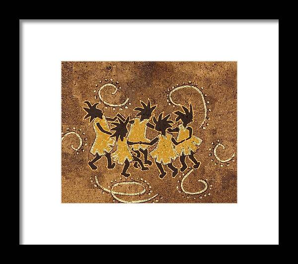 Kokopelli Framed Print featuring the painting Ring-Around-The Rosie by Katherine Young-Beck
