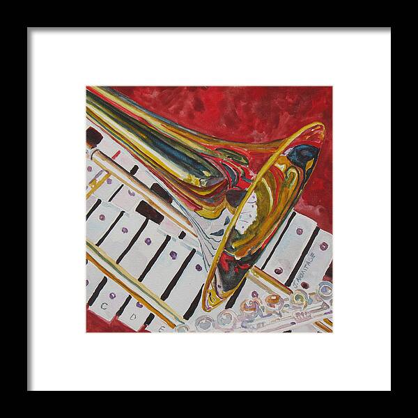 Trombone Framed Print featuring the painting Ringing in the Brass by Jenny Armitage