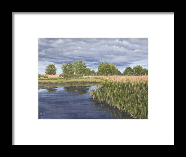 River Framed Print featuring the painting River by Elena Polozova