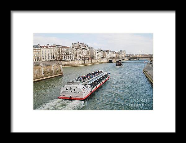 Bank Framed Print featuring the photograph River Seine excursion boats by David Fowler