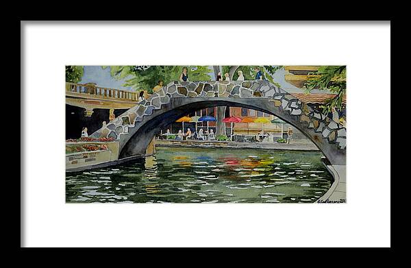 Riverwalk Framed Print featuring the painting Riverwalk Bridge by Jeffrey S Perrine