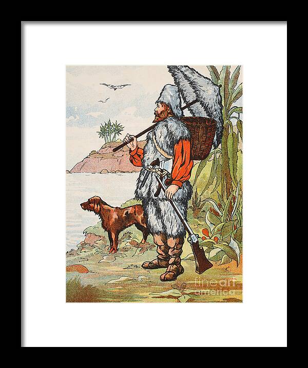 Robinson Crusoe Framed Print featuring the painting illustration from The Story of Robinson Crusoe by English School