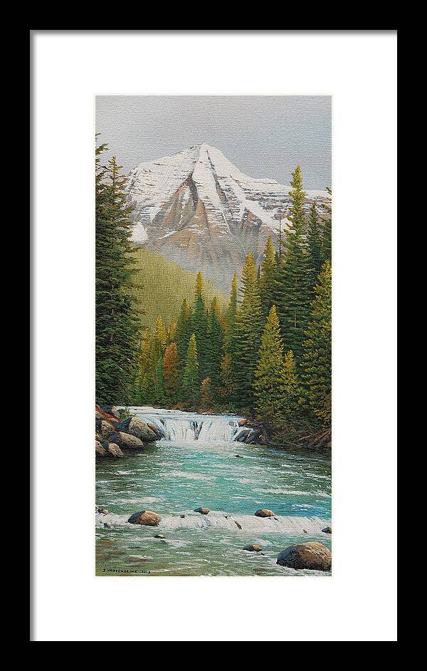 Jake Vandenbrink Framed Print featuring the painting Robson River Falls by Jake Vandenbrink