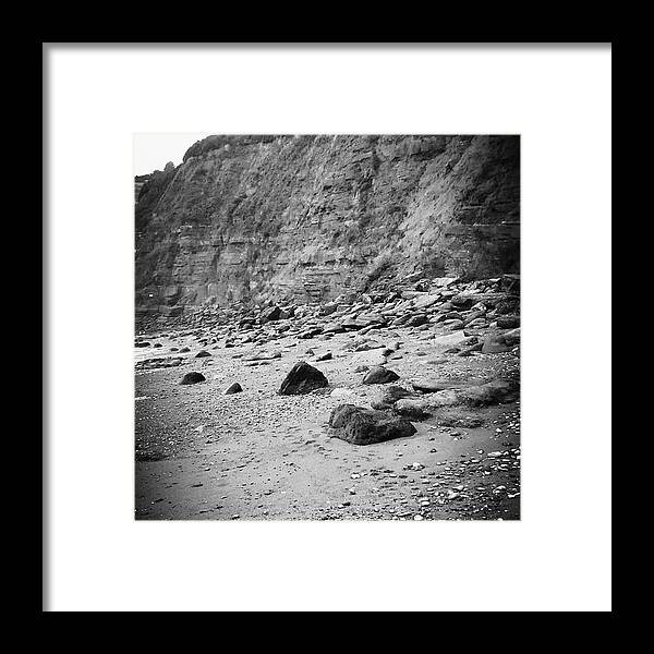 Black And White Rock Beach Sea Travel Cliff Bw Beaches Landscape Landscapes Love Framed Print featuring the photograph Cliff Beach Black And White by Candy Floss Happy