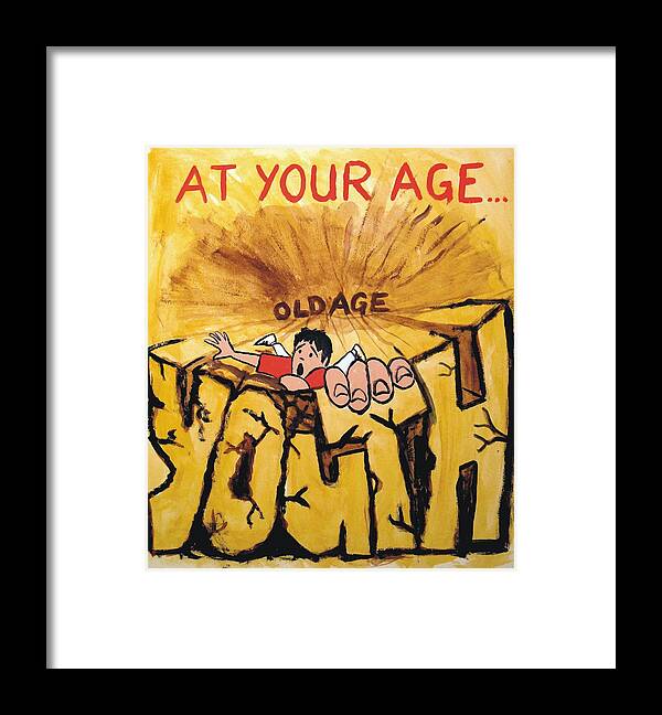 Mike Framed Print featuring the painting Rock Climbing Cartoon by Mike Jory