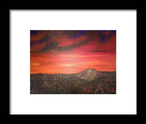 Sunset Framed Print featuring the painting Rock Out by Deb Mayer