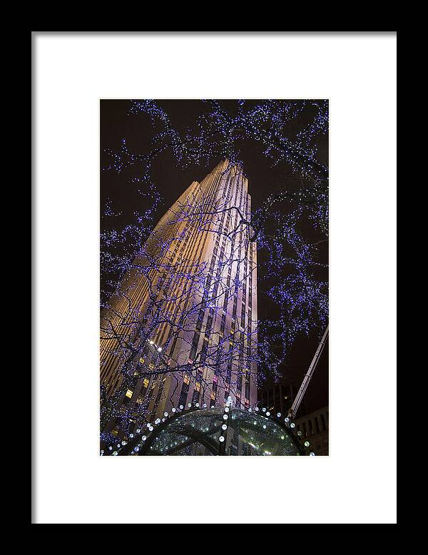 Rockefeller Framed Print featuring the photograph Rockefeller Center Night Lights by Saya Studios