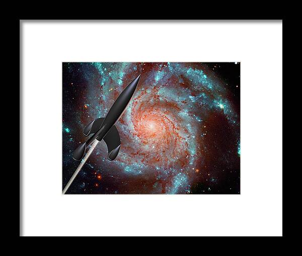 Concepts & Topics Framed Print featuring the digital art Rocket In Space, Conceptual Artwork by Laguna Design