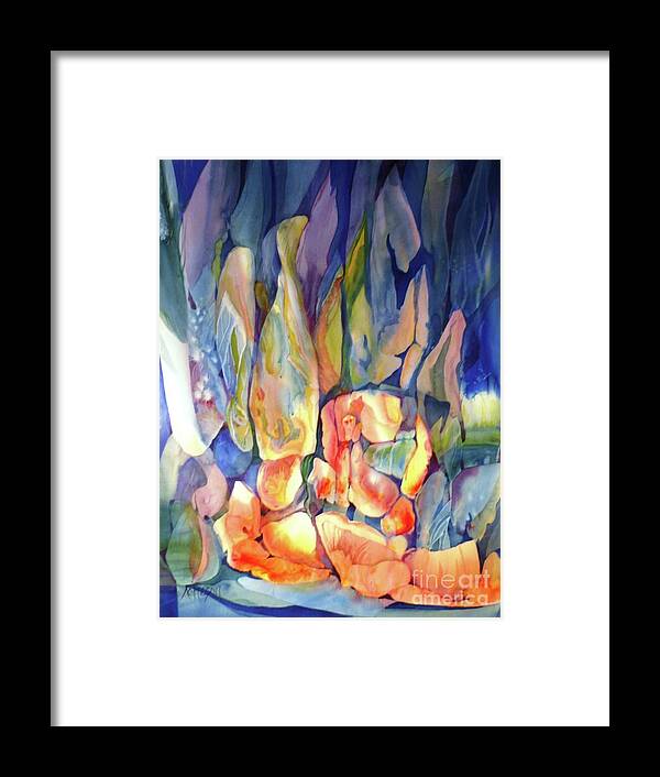 Cave Framed Print featuring the painting Rocks under water by Donna Acheson-Juillet