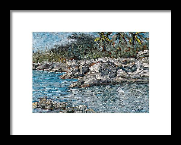 Rocky Bluff Framed Print featuring the painting Rocky Bluff by Ritchie Eyma