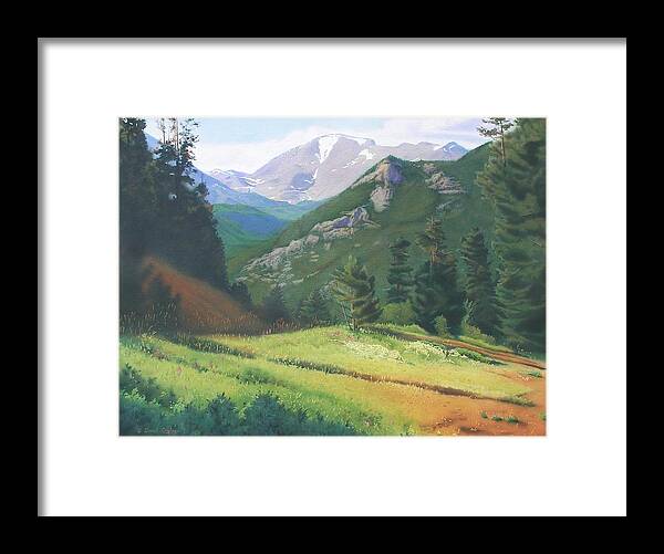 Watercolor Framed Print featuring the painting Rocky Mountain Grandeur by Daniel Dayley