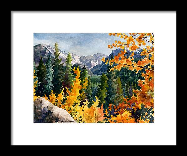 Autumn Trees Painting Framed Print featuring the painting Rocky Mountain National Park by Anne Gifford
