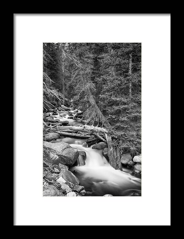 Mountain Stream Framed Print featuring the photograph Rocky Mountain Stream in Black and White by James BO Insogna