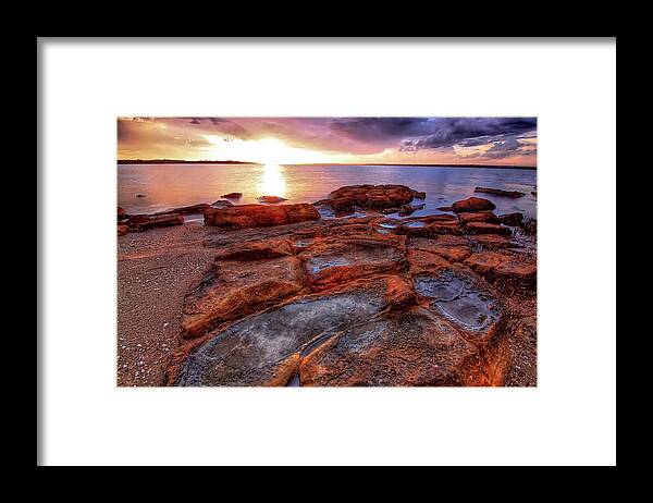 Port Stephens Framed Print featuring the photograph Rocky Sunset by Paul Svensen