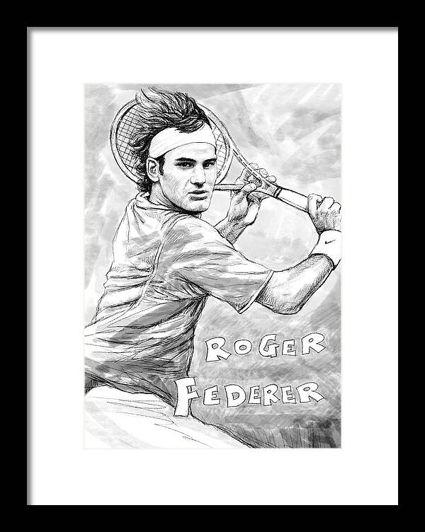 Roger Federer Art Drawing Sketch Portrait Framed Print featuring the painting Roger federer art drawing sketch portrait by Kim Wang