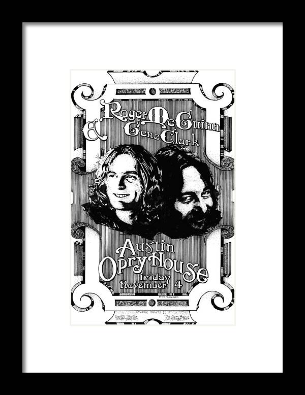 Austin Opry House Framed Print featuring the drawing Roger McGuinn and Gene Clark by Pauline Walsh Jacobson