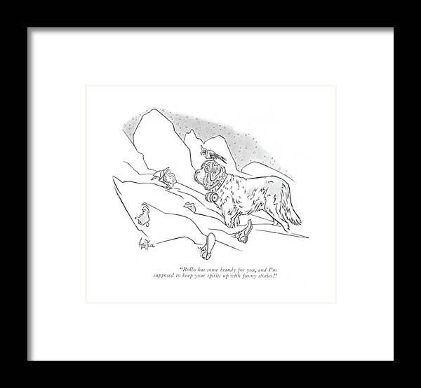 110162 Gpr George Price Parrot On St. Bernard's Head Framed Print featuring the drawing Rollo Has Some Brandy by George Price