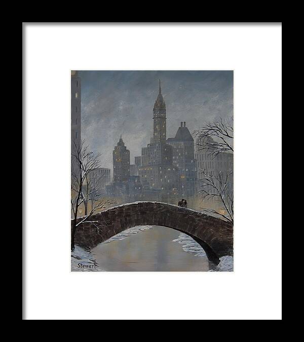 New York Framed Print featuring the painting Romance On Gapstow Bridge by William Stewart