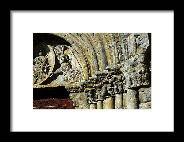 Puente Framed Print featuring the photograph Romanesque front in spanish church Nuestra Sra de Baldos in Montanana by RicardMN Photography