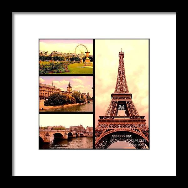 Paris Framed Print featuring the photograph Romantic Paris Sunset Collage by Carol Groenen