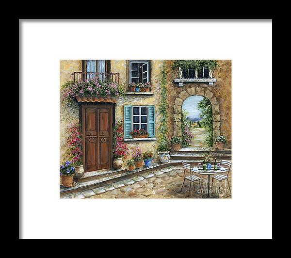 Wine Framed Print featuring the painting Romantic Tuscan Courtyard by Marilyn Dunlap