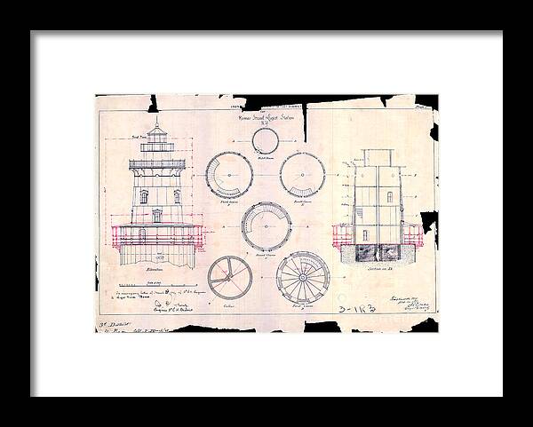 Romer Shoal Light Station Framed Print featuring the drawing Romer Shoal Light Station Circa 1838 by Jon Neidert