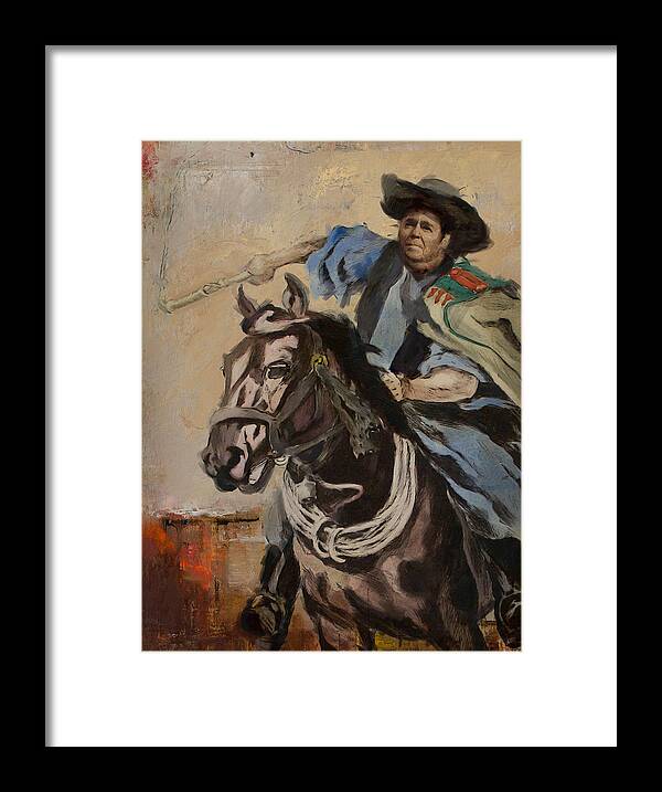 Rancho Del Cielo Framed Print featuring the painting Ronald Reagan Portrait 3 by Corporate Art Task Force