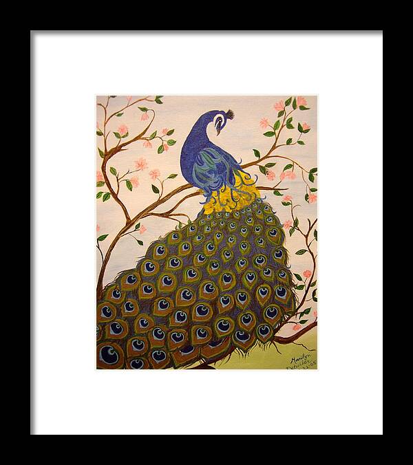 Peacock Framed Print featuring the painting Roosting Peacock by Marilyn Detwiler